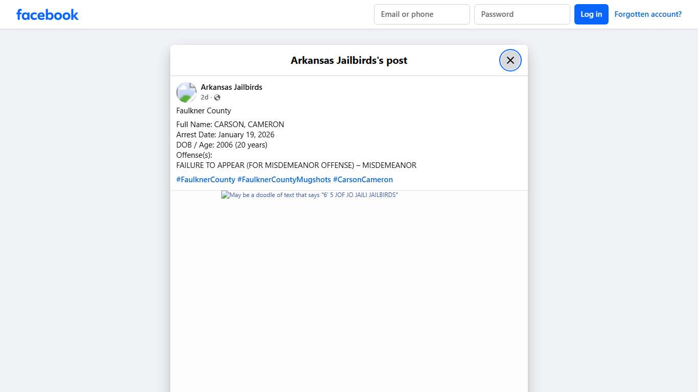 Faulkner County Full Name: CARSON,... - Arkansas Jailbirds Facebook