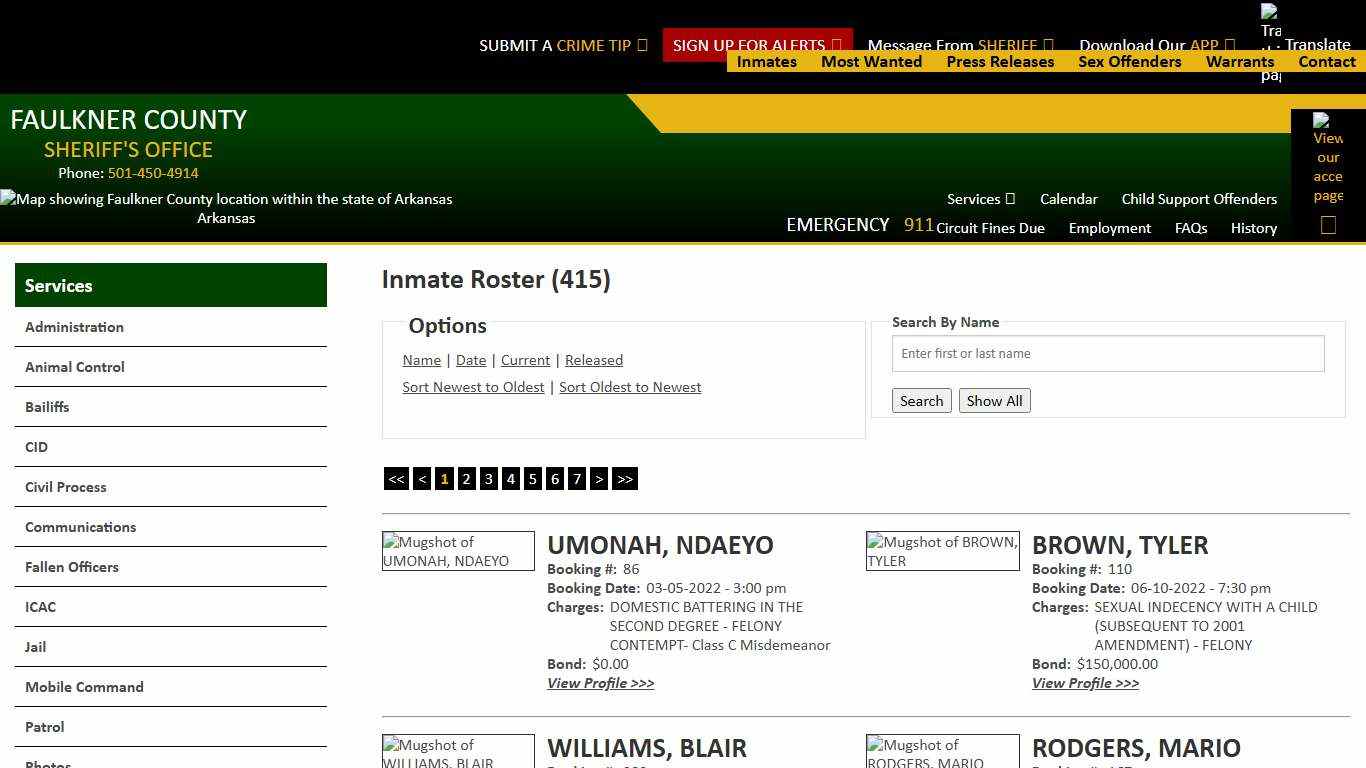 Inmate Roster - Current Inmates Booking Date Ascending - Faulkner County Sheriff's Office