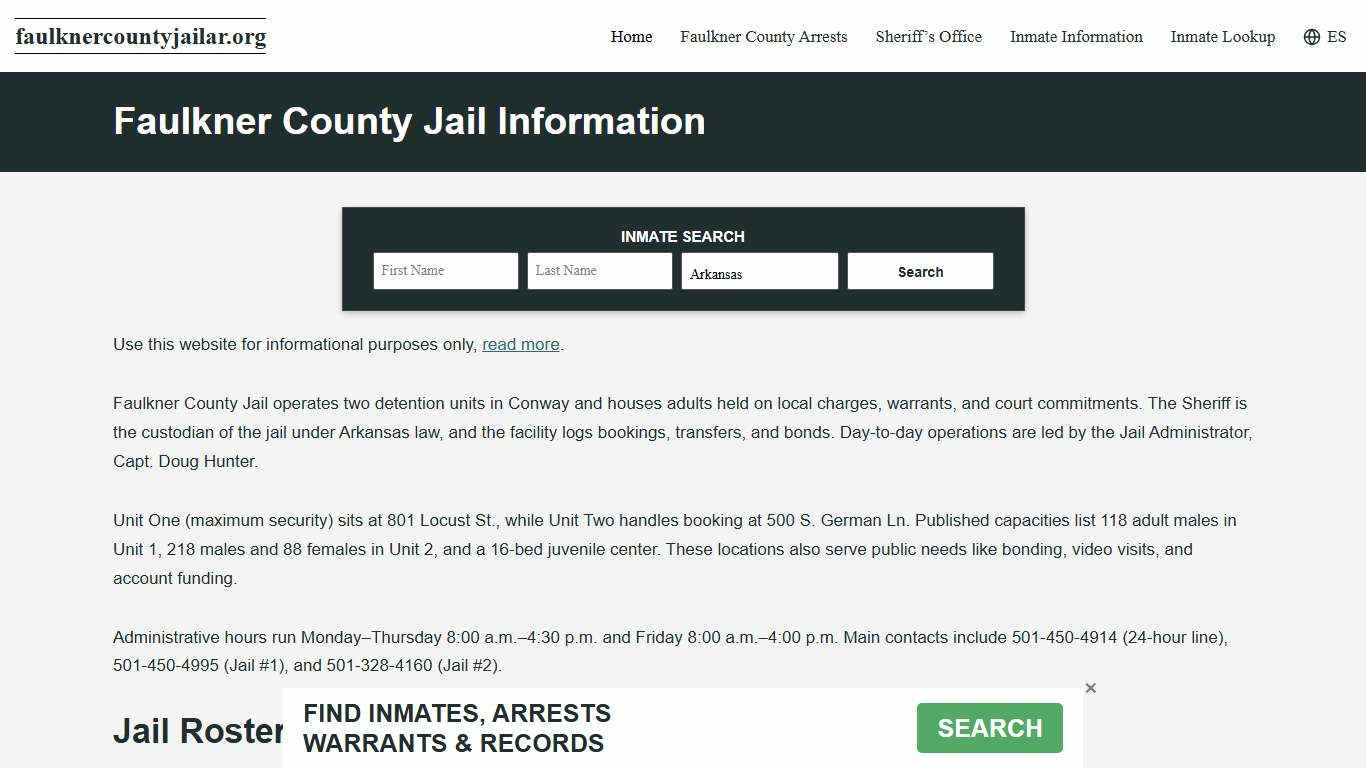 Faulkner County, AR Jail Roster, Inmate Info