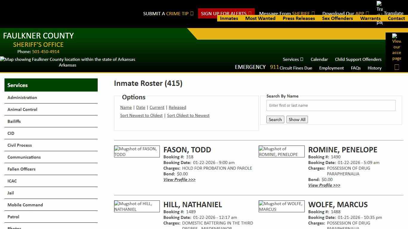 Inmate Roster - Page 0 Current Inmates Booking Date Descending - Faulkner County Sheriff's Office